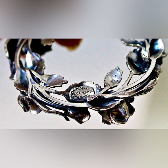 DANECRAFT STERLING ROSE 🥀 ROUND WREATH VINTAGE BROACH - Picture 6 of 7